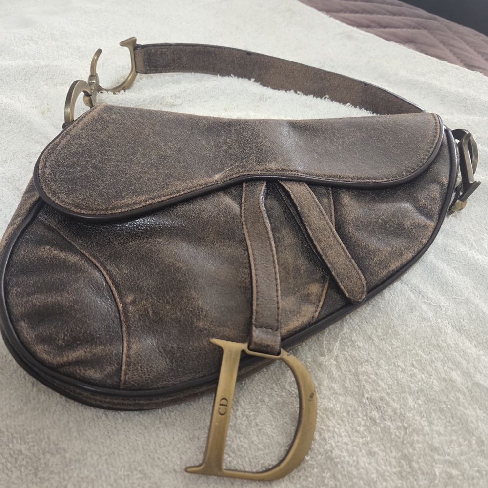 Dior Vintage Distressed Brown Saddle Bag